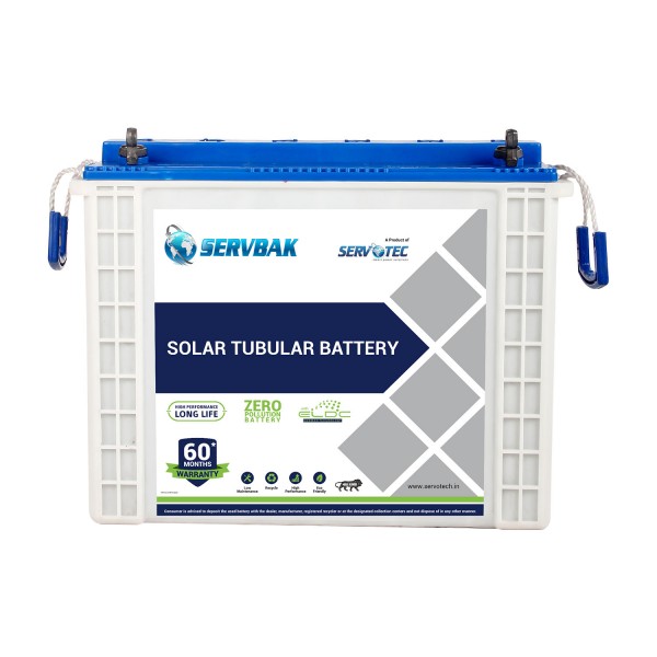 SERVBAK Solar Tubular Solar Battery for Home, Office & Shop with 60 Months Warranty (White Container & Black Cover) (150Ah/12VDC)