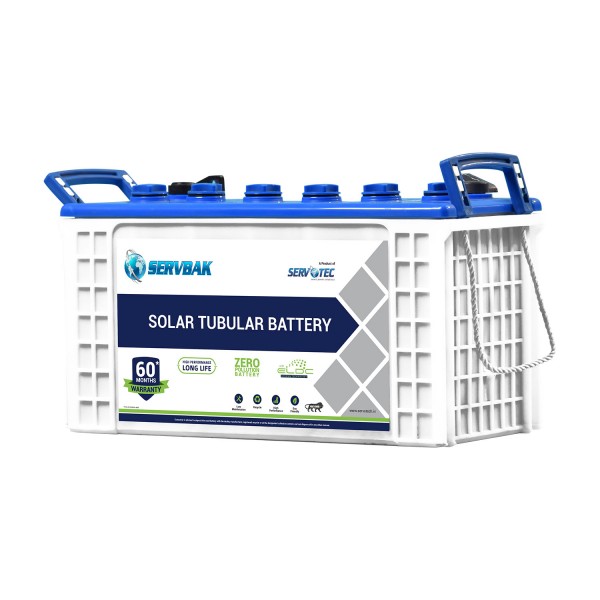 SERVBAK Solar (40Ah/12VDC) Tubular Solar Battery for Home, Office & Shop with 60 Months Warranty (White Container & Blue Cover) (40 AH Battery) 