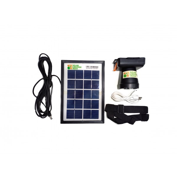 Solar Powered Head Lamp & Light with Lithium Battery & External Solar Panel: Solar Universe India 