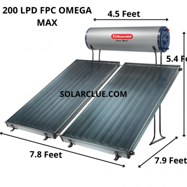 200 LPD Racold FPC Omega Max 8 Solar Water Heater : 5 years warranty