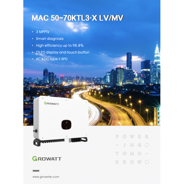 Growatt 50 kwatt, 3 Phase  MAC 50KTL3-X LVon-Grid Solar Power Inverter
