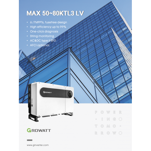 Growatt 80 kwatt, 3 Phase MAX 80KTL3 LV on-Grid Solar Power Inverter