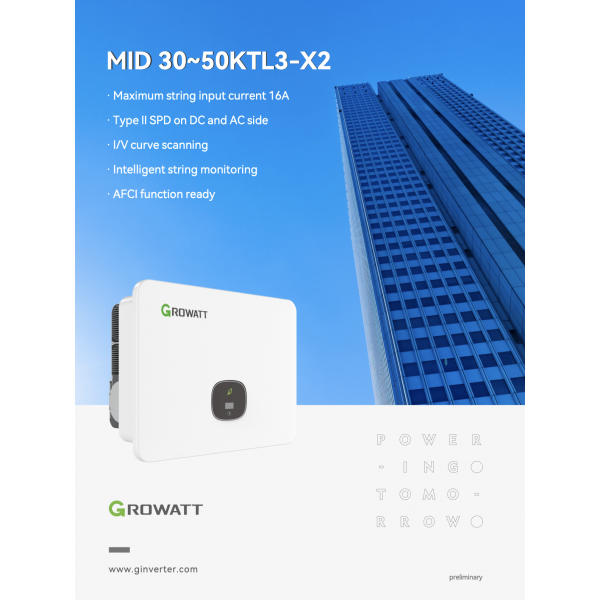 Growatt 40 kwatt, 3 Phase MID 40KTL3-X2 on-Grid Solar Power Inverter